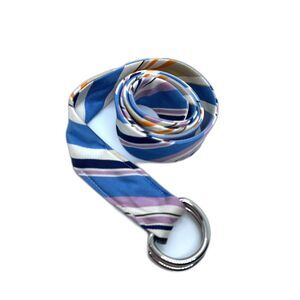J. Crew Blue Pink Black White Orange Striped D-ring Silk Tie Belt OS